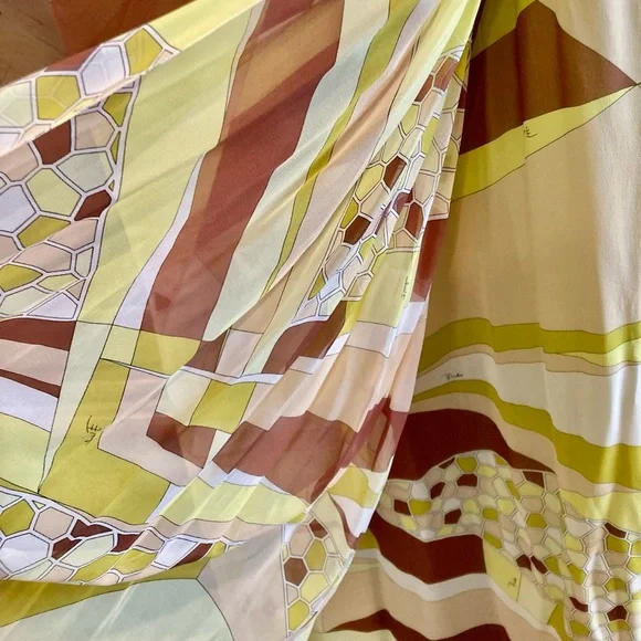 EMILIO PUCCI 1990's Geometric Print Silk Jersey Chiffon Maxi Dress - Picture 7 of 16